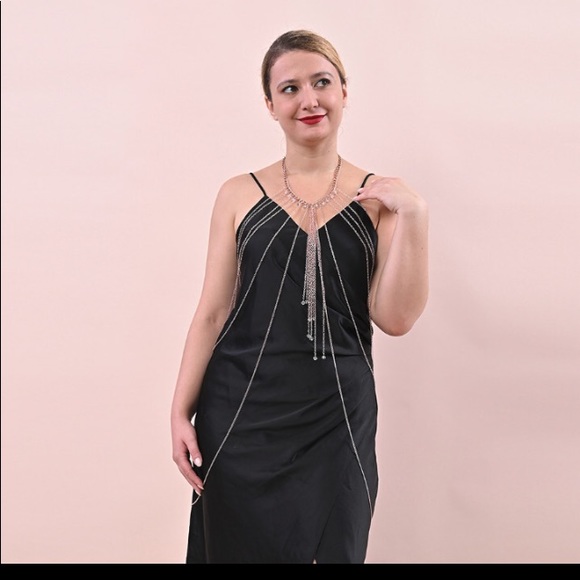 Facetted Clear Glass Beaded Multi Strand All Over Body Chain Goldplated - Picture 3 of 13